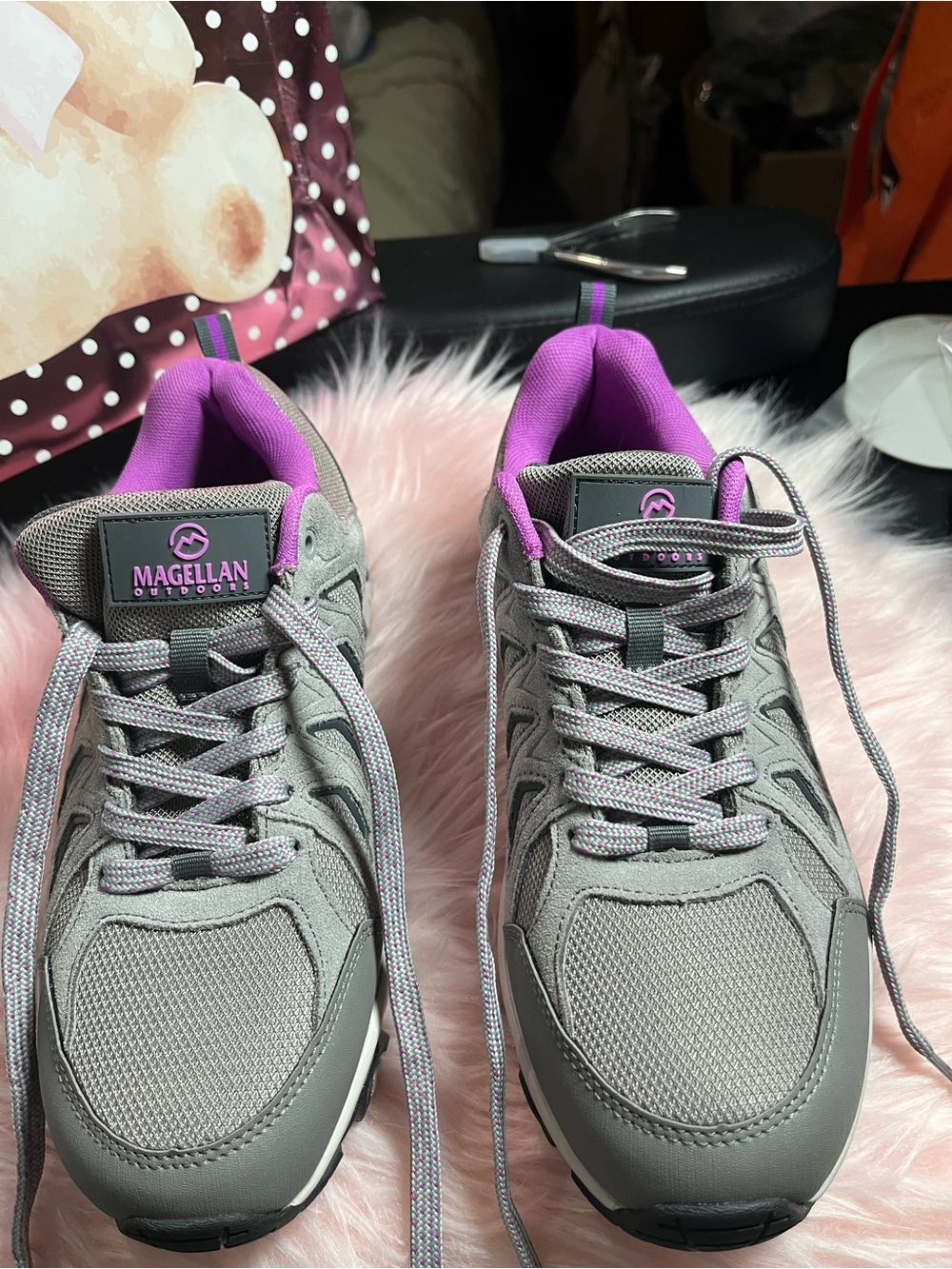 Magellan Outdoors Women's Gray Athletic Sneakers with Purple Lining